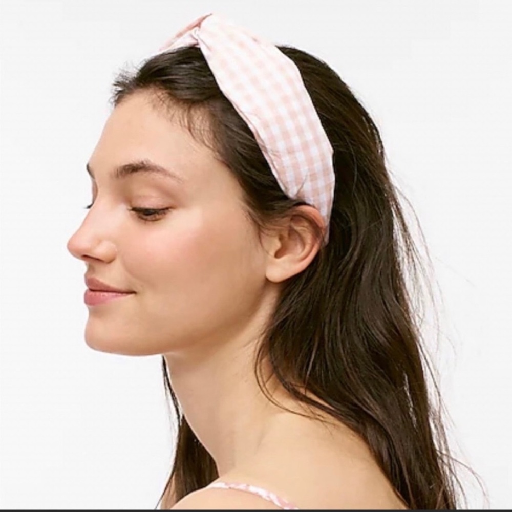 New! J. Crew Women’s Twist Headband Pink Gingham Plaid Printed Cotton